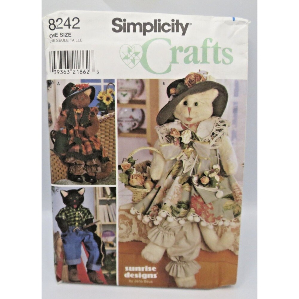 Simplicity Stuffed Cat & Doll Clothes Sewing Pattern 1998 uncut